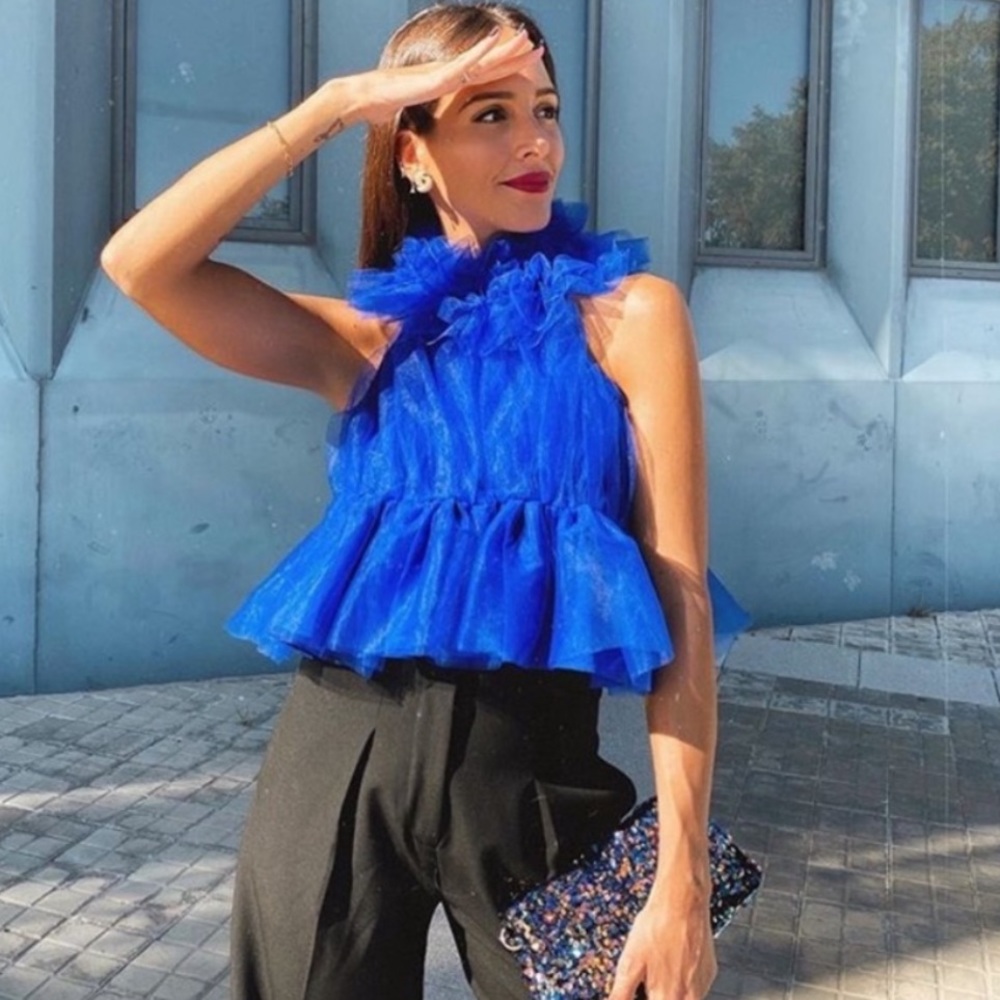 New Zara blue ruffle top